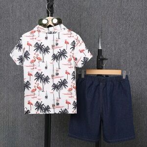 NWT Flamingo Print Shirt and Navy Shorts